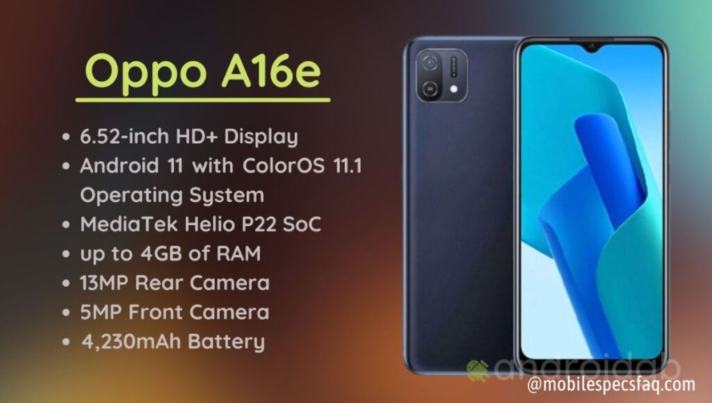 OPPO A16e Price and Specifications